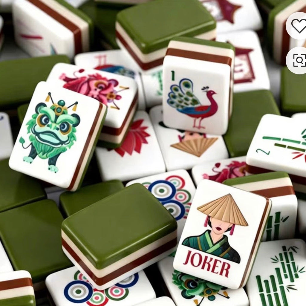 4 Layer Olive Green Back American Mahjong Tile Set