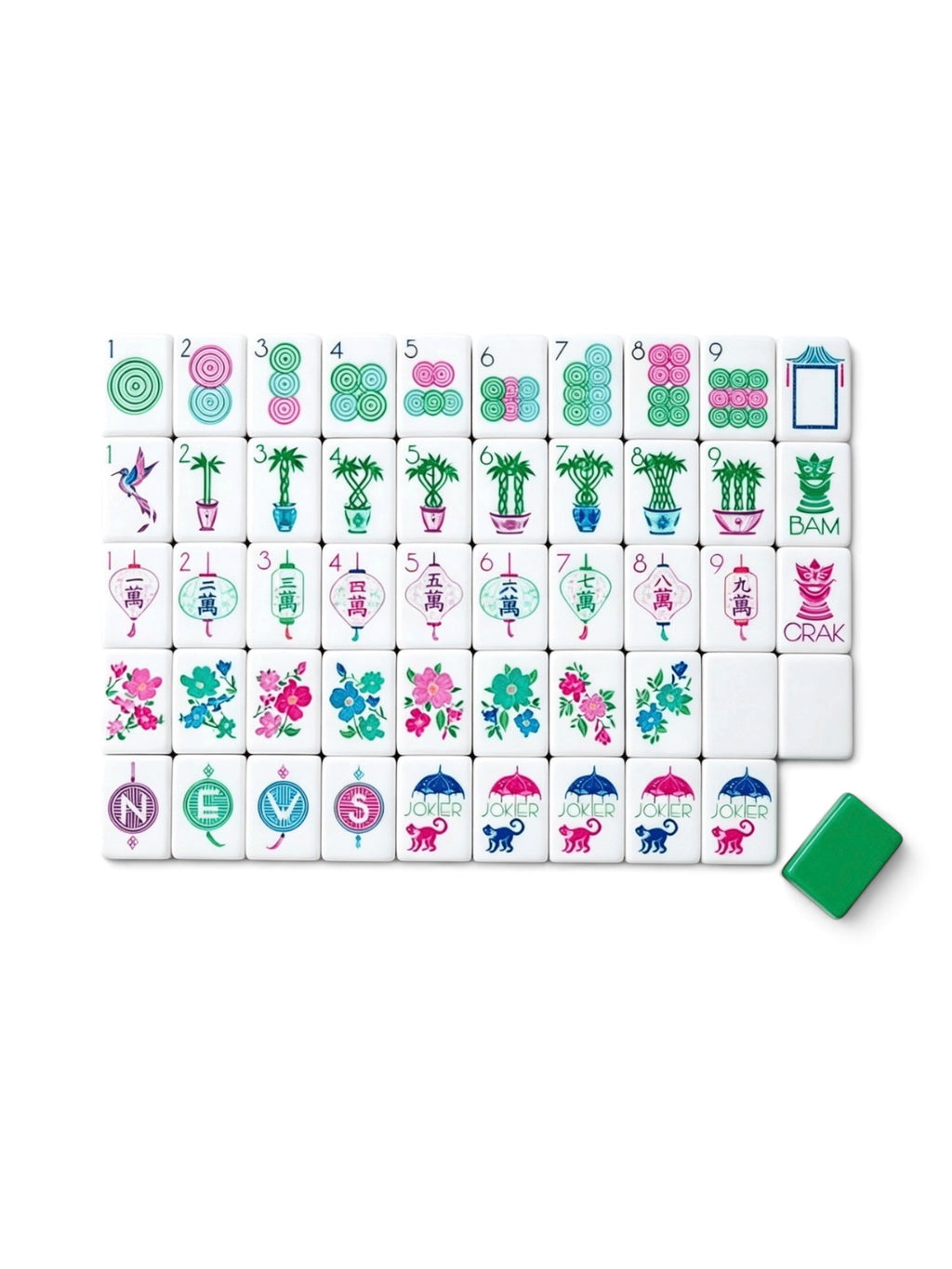 4 Layer Bright Green Back American Mahjong Tile Set