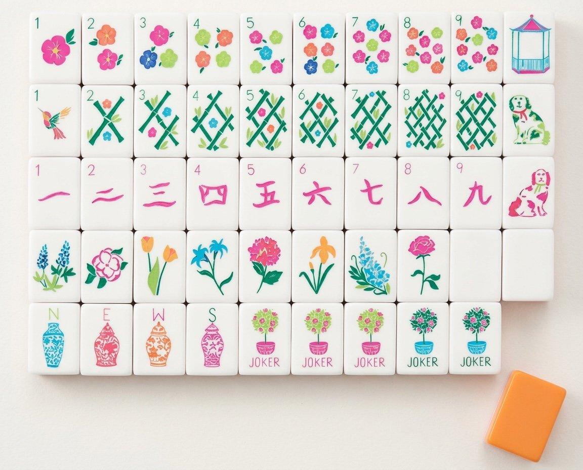 4 Layer Orange Back American Mahjong Tile Set