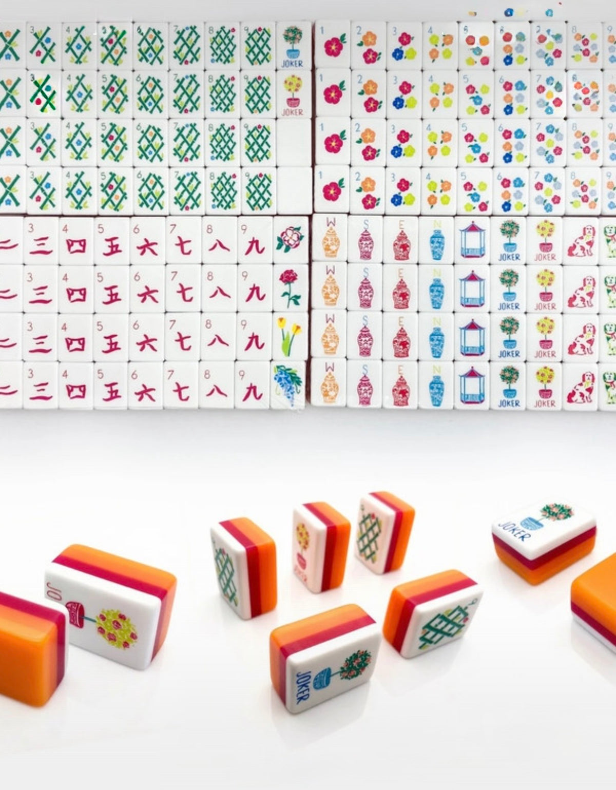 4 Layer Orange Back American Mahjong Tile Set