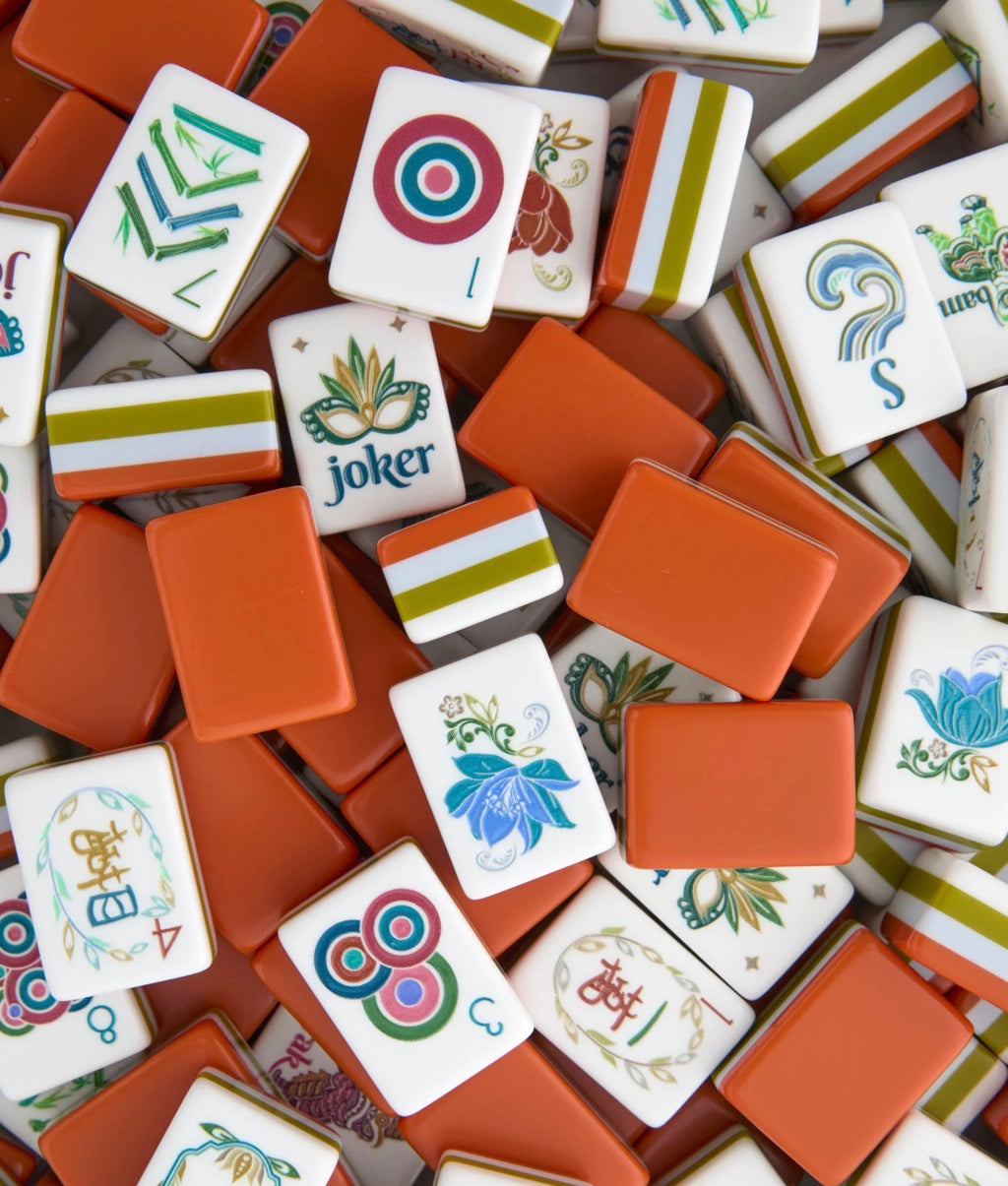 4 Layer Burnt Orange Back American Mahjong Tile Set