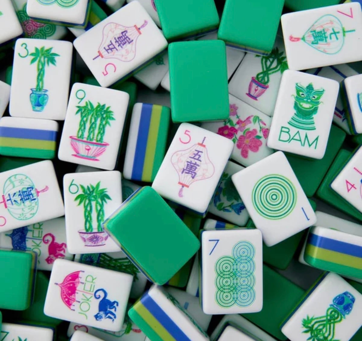 4 Layer Bright Green Back American Mahjong Tile Set