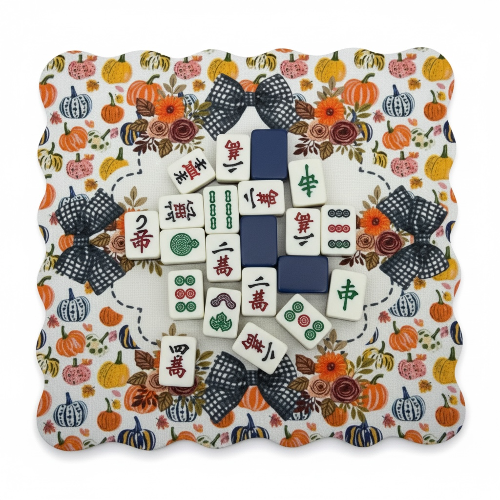 Pumpkins & Plaid Scalloped Edge Mahjong Mat